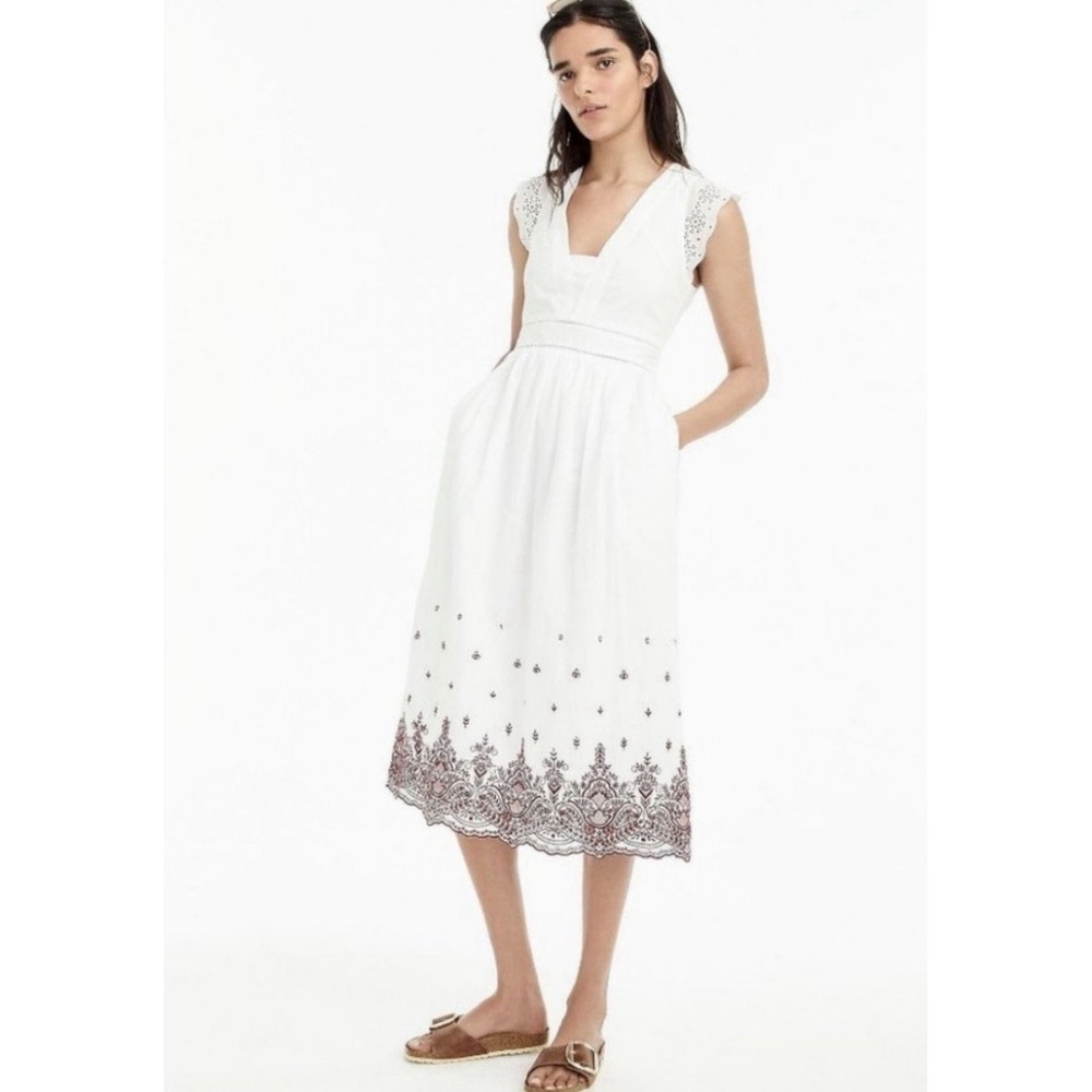Point Sur J. Crew Women's White Embroidered Eyelet Midi Dress Size 2 $170